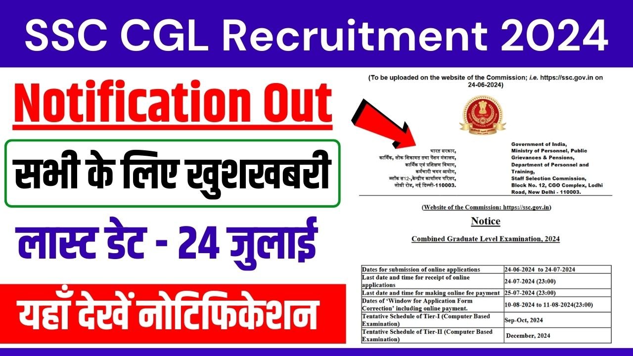 एसएससी सीजीएल का नोटिफिकेशन अभी अभी हुआ जारी, जल्दी देखें 24 जुलाई आखिरी तारीख